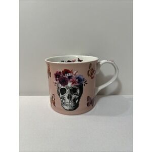 Bluebird And Willow Mug Skull Butterflies Pink Bone China Cup Floral Goth Dark